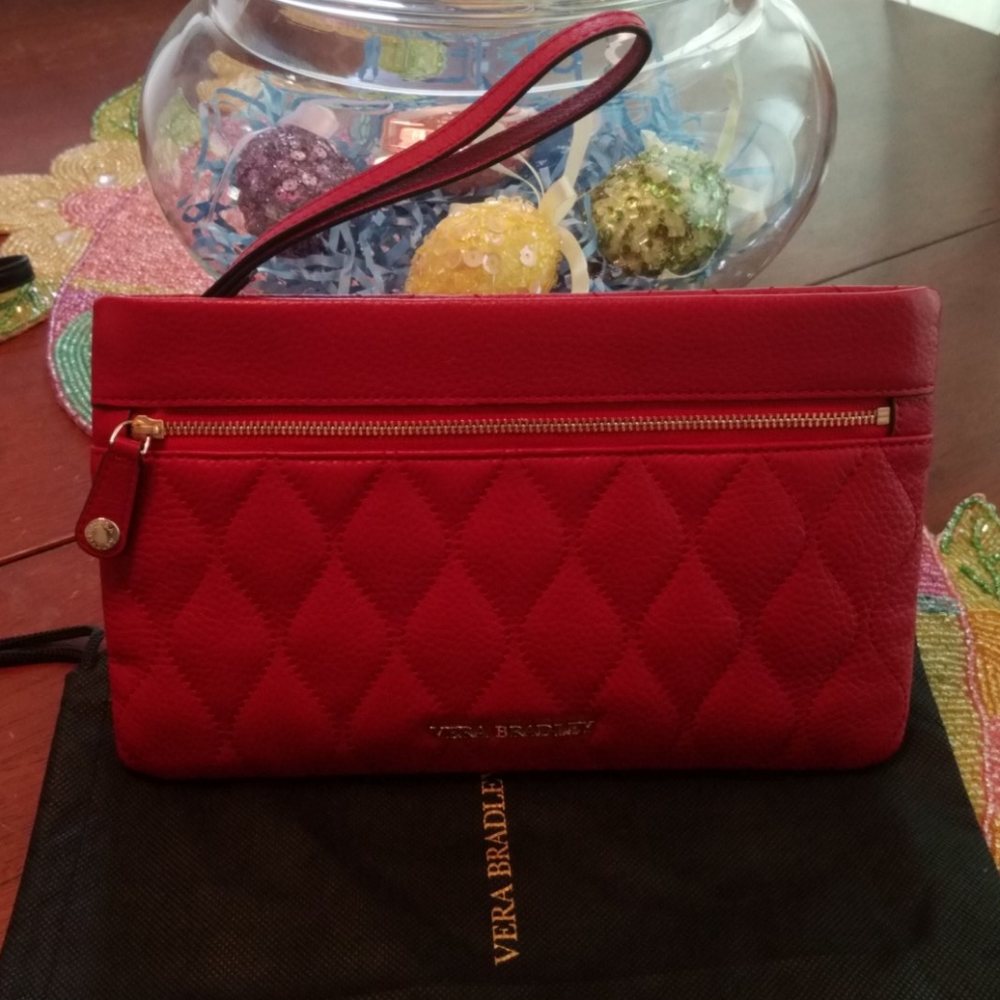 Leather pleated red Vera Bradley wristlet/clutch